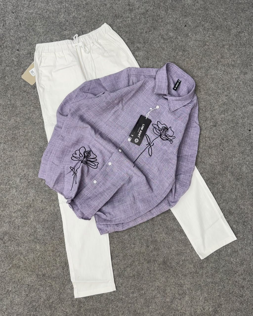Korean Embroidery Shirt & Linen Phant Combo