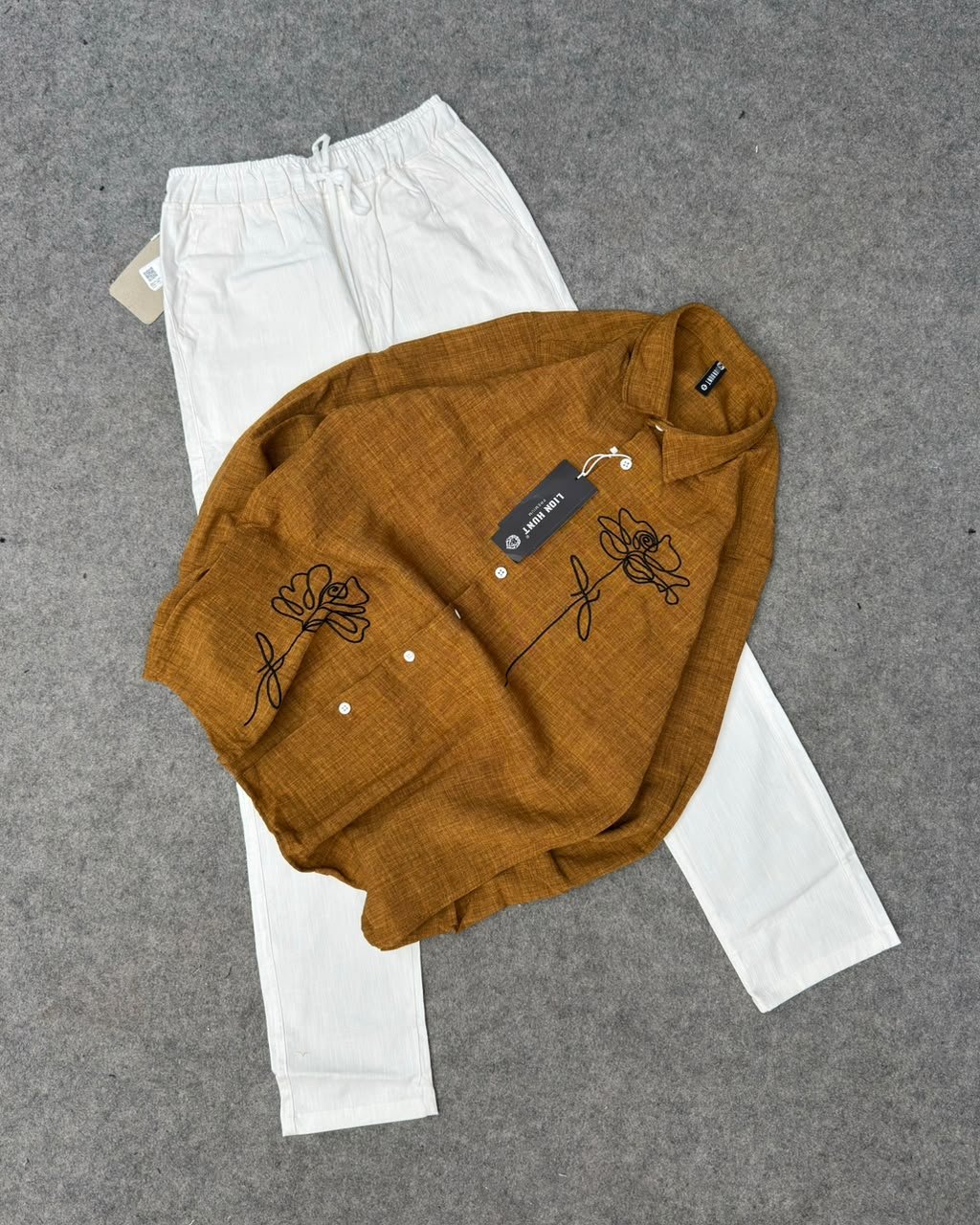 Korean Embroidery Shirt & Linen Phant Combo