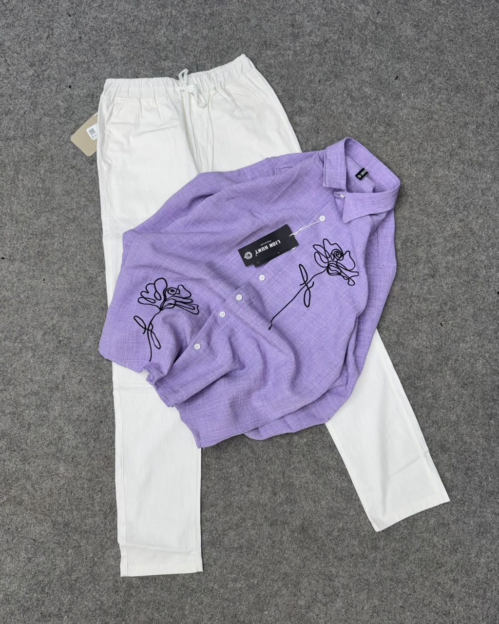 Korean Embroidery Shirt & Linen Phant Combo