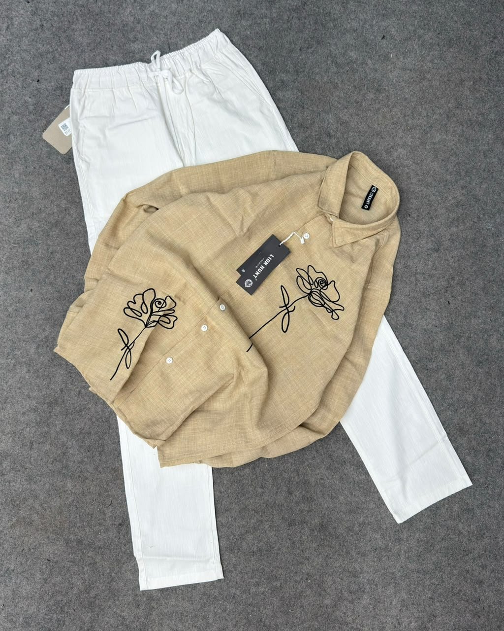 Korean Embroidery Shirt & Linen Phant Combo