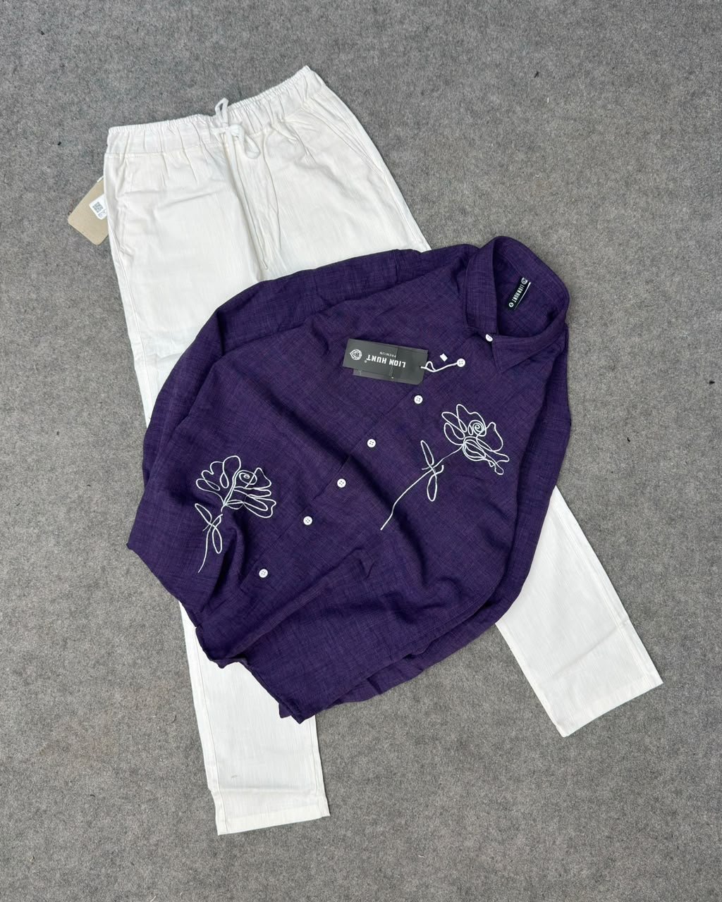 Korean Embroidery Shirt & Linen Phant Combo