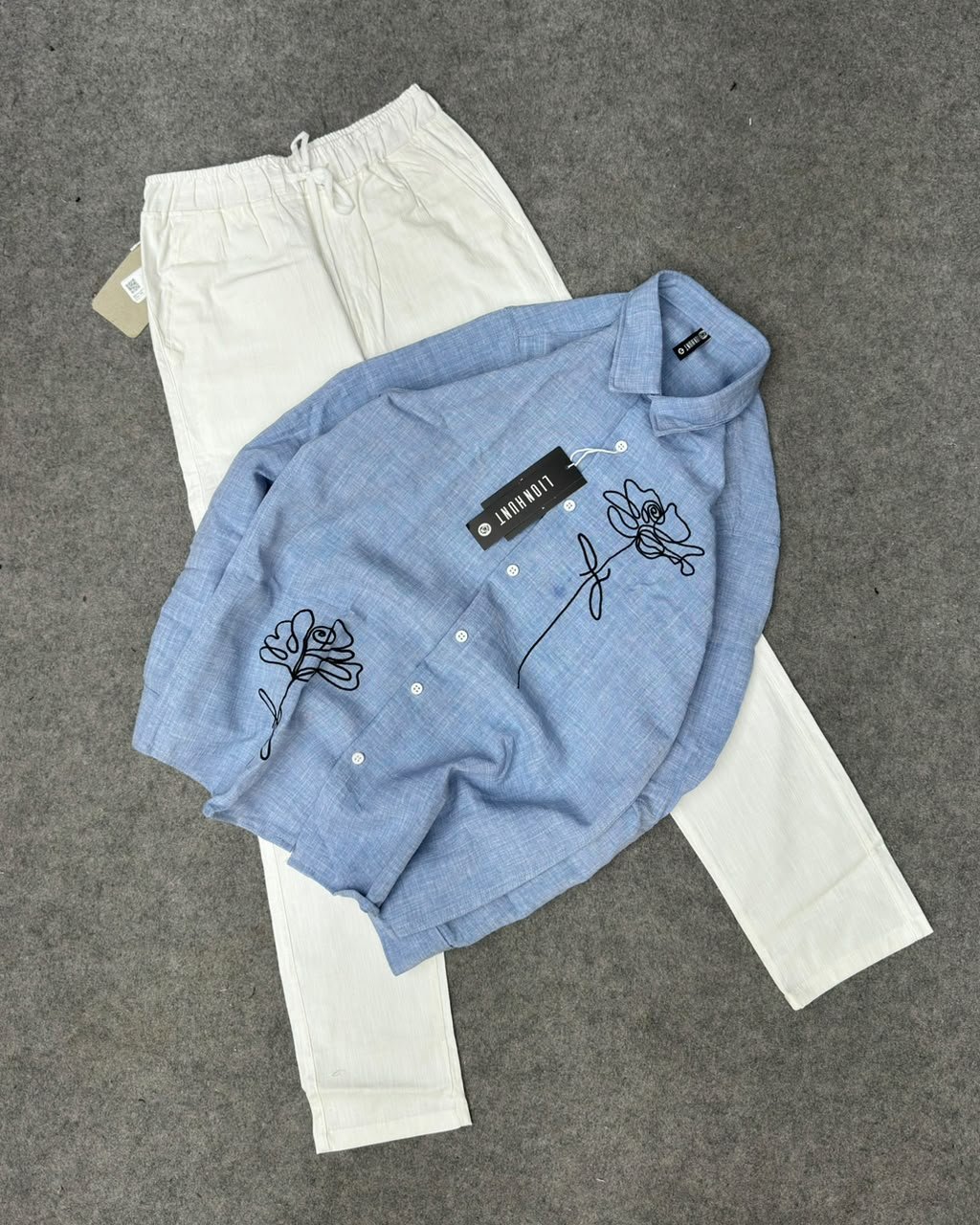 Korean Embroidery Shirt & Linen Pant Combo