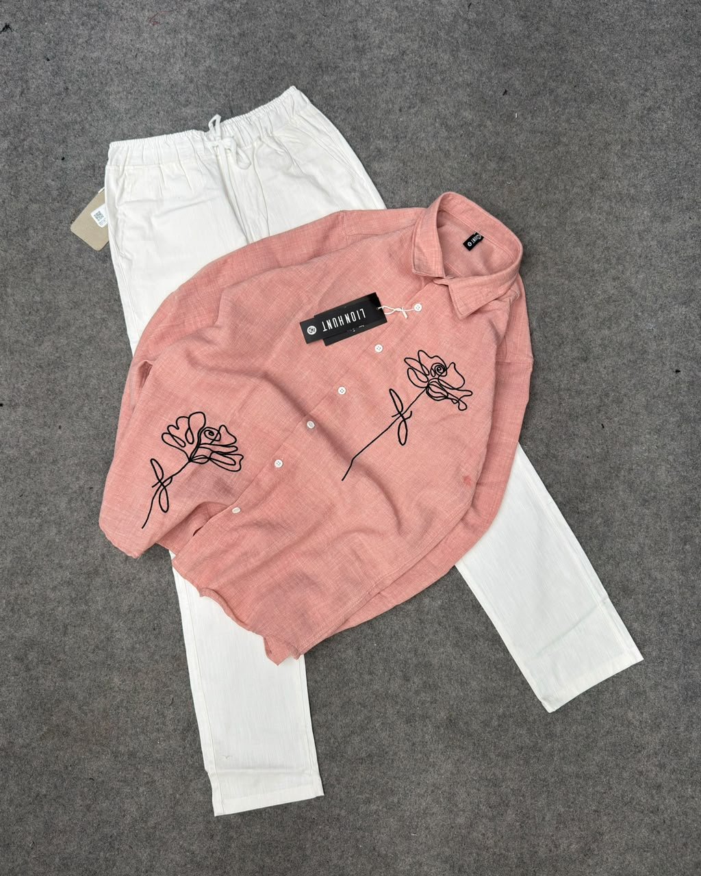 Korean Embroidery Shirt & Linen Pant Combo